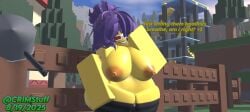 1girls 2025 3d areolae ass breasts crimstuff dated dialogue english_text nipples nude outdoors roblox roblox_avatar robloxian tagme text thighs zaduworkz