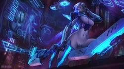 adjusting_eyewear ashe_(league_of_legends) blue-tinted_eyewear breasts edit league_of_legends liquidshadow project_ashe project_series pussy scouter tagme tinted_eyewear