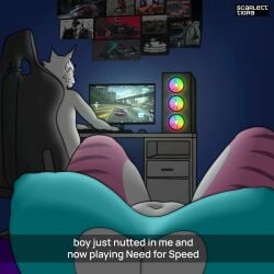 1:1 2d 2d_(artwork) anthro anthro_only boobs breasts dodge_(brand) dodge_viper furry furry_female furry_male furry_only game gaming gaming_chair highwire_(fortnite) meme need_for_speed pack_leader_highwire pc pov ren_imperior rennie_highwire scarlett_tigra scarletttigra spread_legs text