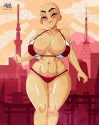 2023 alvarikokearte bald bald_female big_breasts bikini breasts countryhumans countryhumans_girl countrypersons female female_only flag_bikini japan_(countryhumans) japanese_flag_bikini national_personification original personification png solo solo_female tagme