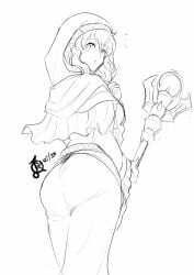 1girl 1girls ass ass_focus ass_visible_through_clothes back_view big_ass bubble_ass bubble_butt clothed clothed_female fire_emblem fire_emblem:_archanea_saga fire_emblem:_mystery_of_the_emblem fire_emblem:_new_mystery_of_the_emblem fire_emblem:_shadow_dragon fire_emblem:_shadow_dragon_and_the_blade_of_light fire_emblem_heroes holding_object hood hooded_female large_ass lena_(fire_emblem) looking_back revolverwingstudios robe sideboob sketch staff thick_ass