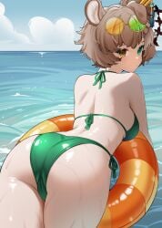 1girl 1girls absurdres animal_ears ass back bikini breasts brown_hair cameltoe commission dog_ears dog_girl eyewear_on_head female green-tinted_eyewear green_bikini green_eyes hair_ornament halterneck heterochromia highres indie_virtual_youtuber large_breasts looking_back orange-tinted_eyewear outdoors rainenleaf rennslyaer round_eyewear short_hair side-tie_bikini_bottom solo string_bikini sunglasses swimsuit thighs tinted_eyewear tits trefoil virtual_youtuber vtuber water wet ych_commission yellow_eyes
