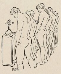 ass eric_lesh gay male male_only monochrome original peeing peeing_in_urinal tagme traditional_media urinal