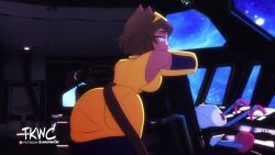 animated ass backboob bent_over big_ass big_breasts breasts brown_hair busty cat_ears cat_tail catgirl child_bearing_hips fat_ass gameoverse glitch_productions kaboodle_(gameoverse) kit_(gameoverse) large_breasts outline panties_outline space spacecraft swaying swaying_hips tagme tail the_killer_wc thick_thighs thin_waist video wide_hips