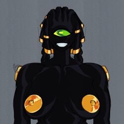 1girls 2d 2d_(artwork) 2d_artwork alien alien_girl alien_humanoid alternate_version_at_source alternate_version_available ben_10 ben_10_(classic) ben_10_omniverse black_body black_hair black_skin braid braided_hair braided_twintails chaquetrix cyclops dark-skinned_female dark_skin digital_art digital_drawing digital_drawing_(artwork) digital_media digital_media_(artwork) feedback feedback_(ben_10) female female_only gray_background green_eyes large_areolae large_breasts looking_at_viewer muscular_female naked naked_female smile smiley_face smiling_at_viewer sunnova_robot tentacle_hair