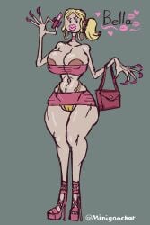 1girl areolae big_breasts big_eyelashes big_pussy bimbo bimbo_body bimbo_lips blonde_female blonde_hair boobs_out checkered female female_only heels long_legs minigonchar oc pink_lipstick rings_on_ears sharp_claws skinny skirt slutty_female string tail thin_waist