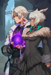 ai_generated breast_expansion breast_growth ffxiv final_fantasy final_fantasy_xiv flatifier gigantic_breasts gigantic_cock gigantic_penis magic paizuri small_breasts thancred_waters y'shtola y'shtola_rhul