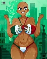 alvarikokearte bald bald_female bikini bikini_bottom bikini_top countryhumans countryhumans_girl countrypersons dark-skinned_female female female_only flag_bikini mexican_flag_bikini mexico_(countryhumans) national_personification original original_character personification png solo solo_female