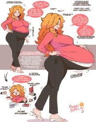 alternative_version arbrianarchy big_breasts covered_belly english_dialogue english_text hand_on_belly nails_painted powers pregnant pregnant_belly pregnant_female red_hair redhead redhead_female stuffed stuffed_belly super_belly tagme thick thick_female