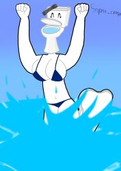 1girl 1girls adamation_inc. adamationz animationepic bikini black_bow blue_bikini bow closed_eyes female female_only genderswap genderswap_(mtf) happy inanimate_insanity inanimate_insanity_(season_2) medium_breasts object_head object_show object_shows sea solo solo_female summer swimming toilet toilet_(ii) variant_set zsona_creepy(artist)