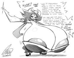 1girls big_breasts bragging breast_expansion breast_size_talk breasts cleavage female_only gigantic_breasts glubtastic huge_breasts hyper hyper_breasts massive_areolae massive_breasts monochrome pirate pirate_girl risky_boots shantae short_hair size_talk sketch text villainess wayforward