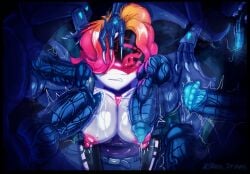 glitch_productions murder_drones oc sentinel_(murder_drones) rosigoldd 1girls topless exposed_breasts imminent_sex blue_penis large_penis multiple_boys feral feral_on_female robot_girl zoophila