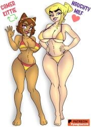 +curvy +gauntlets +naughty_face +shiny_skin +thong +thong_bikini +wide_hips -striped_panties 2026 2girls 3_fingers ai_generated anthro big_thighs bikini breasts_bigger_than_head brown_fur brown_hair cat_ears dark-skinned_female dark_skin fanart_from_twitter feline female female_only female_protagonist fur furry gameoverse glasses_on_head glitch_productions hand_on_hip handwear huge_breasts kit_(gameoverse) looking_at_viewer multiple_girls nipple_bulge seductive_look sexy short_hair smile striped_bikini sweat sweatdrop swimsuit tail thighs twitter_link two-piece_swimsuit
