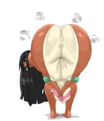 1girl absurdres amen_pose amen_pose_(meme) ass ass_focus barefoot bent_over bracelet bracelets brown_eyes chel chel_(el_dorado) chel_(the_road_to_el_dorado) covered_anus dark-skinned_female dark_skin dreamworks dress dripping dripping_sweat earrings english_commentary female female_only greyscale highres jewelry lips long_hair looking_at_viewer looking_back meme monochrome own_hands_together parted_lips praise_da_booty_(meme) solo standing star_(symbol) sweat the_road_to_el_dorado tokyoplip white_dress