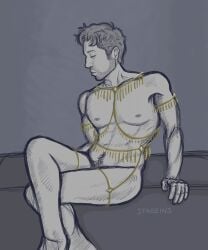1boy jewelry male male_only nude pose project_hail_mary pubic_hair ryland_grace sitting stagsins trans_man