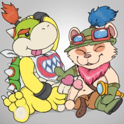 2boys bowser_jr. crossover cum eastern_and_western_character feet furry grey_background guil_bunny koopa league_of_legends male male_only mario_(series) multiple_boys nintendo penis riot_games simple_background tagme teemo testicles yaoi yordle