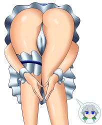 1girls bending_over big_ass big_butt blue_dress blue_eyes blue_skirt braid bridal_garter british british_female bubble_ass bubble_butt child_bearing_hips dat_ass dress european european_female fat_ass fat_butt female female_only french_braid frown fumo_(doll) fumo_plush grey_hair heart_butt_challenge huge_ass huge_butt maid maid_headdress panties praise_da_booty_(meme) sakuya_izayoi skirt skirt_lift speech_bubble thong tight_panties tight_undergarment tight_underwear touhou wedgie wheelerfortune white_panties white_thong wide_hips