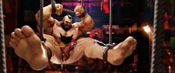 zangief male_only male daemoncollection render 3d muscle 3d_animation hunk bara tied_up tied bdsm bondage rope ripped_clothing ripped_pants cum cock after_sex stree