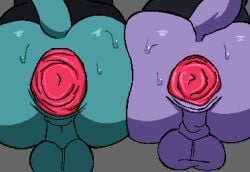 2boys anthro anus anus_focus ass_focus back_view balls bedfellows big_ass fatigue fatigue_(bedfellows) from_behind furry furry_male huge_ass male prolapse puffy_anus ribznsfw sagging_balls sheen sheen_(bedfellows) sweat tagme
