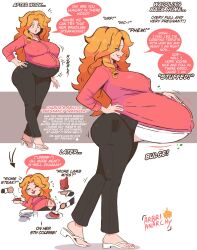 alternative_version arbrianarchy big_breasts covered_belly english_dialogue english_text hand_on_belly powers pregnant pregnant_belly pregnant_female red_hair redhead redhead_female stuffed stuffed_belly super_belly tagme thick thick_female torpedo_belly