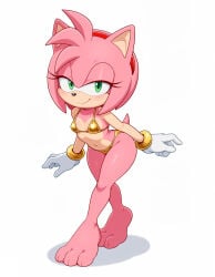 2026 ai_generated amy_rose anthro bat big_breasts bikini bikini_thong black_nose breasts clothing curvy_figure eyelashes fangs female gold_bikini golden_week green_eyes hair hi_res huge_breasts looking_at_viewer mammal navel sega short_hair small_waist smile solo sonic_(series) sonic_the_hedgehog_(series) swimwear thick_thighs two-piece_swimsuit under_boob voluptuous wide_hips