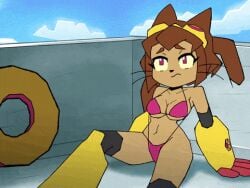 1girls animated bikini bouncing_breasts cat_ears catgirl cybernetic_limb gameoverse gif glitch_productions kerondv kit_(gameoverse) kit_bodega