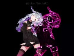 3d amane_konata angel_wings animated black_sweater cleavage_cutout closed_eyes cowboy_shot dancing gray_hair halo hololive large_breasts long_hair luke_the_tako me!me!me! me!me!me!_dance small_wings smile solo_female sound tagme thighhighs turtleneck_sweater video virtual_youtuber