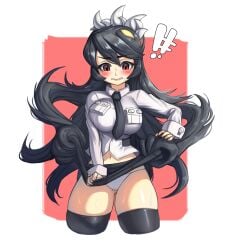 artist_name artist_request artist_signature skullgirls filia_(skullgirls) samson_(skullgirls) tentacle_hair long_hair black_hair 1girls female school_uniform schoolgirl necktie miniskirt skirt panties white_panties large_breasts breasts red_eyes blush thick_thighs thighs thighhighs 2d 2020 tagme