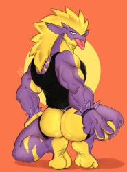 flufflecraft toxtricity pokemon toxtricity_(amped) ass ass_focus jockstrap peace_sign tank_top tongue_out facial_hair male male_only tongue_piercing ear_piercing