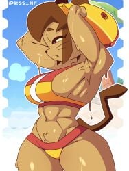 kss_nf gameoverse glitch_productions kit_(gameoverse) muscular_female abs bikini sweaty_body cat_ears catgirl cat_tail