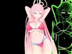 3d_animation :3 ahoge blue_archive closed_eyes cowboy_shot dancing halo hanako_(blue_archive) hanako_(swimsuit)_(blue_archive) large_breasts long_hair luke_the_tako me!me!me!_dance navel pink_hair solo_female sound tagme video