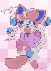 2026 absurd_res adorbinite animal_genitalia animal_vulva anus artist_name bite bite_mark blue_eyes bodily_fluids bow_ribbon butt canine_genitalia canine_vulva clothing ear_piercing ears_up eeveelution embarrassed emma_(budzisfun) feet female feral foot_focus fur generation_6_pokemon genital_piercing genitals hi_res jewelry looking_away multicolored_body multicolored_fur necklace nintendo pawpads paws piercing pillow pink_body pink_fur pokemon pokemon_(species) presenting presenting_anus presenting_vulva ribbons ribbons_(anatomy) signature solo sweat sweatdrop sweater sweaty_legs sweaty_thighs sylveon tail tail_motion tailwag text topwear two_tone_body two_tone_fur vulva vulva_piercing white_body white_fur