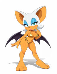 2026 ai_generated anthro bat big_breasts bikini bikini_thong black_nose breasts clothing curvy_figure eyelashes fangs female gold_bikini golden_week green_eyes hair hi_res huge_breasts looking_at_viewer mammal navel rouge_the_bat sega short_hair small_waist smile solo sonic_(series) sonic_the_hedgehog_(series) swimwear thick_thighs two-piece_swimsuit under_boob voluptuous white_hair wide_hips