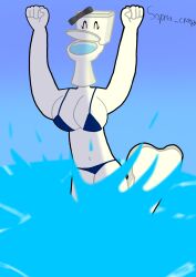 1girl 1girls adamation_inc. adamationz animationepic bikini black_bow blue_bikini bow closed_eyes female female_only genderswap genderswap_(mtf) happy inanimate_insanity inanimate_insanity_(season_2) medium_breasts object_head object_show object_shows sea solo solo_female summer swimming toilet toilet_(ii) variant_set zsona_creepy(artist)