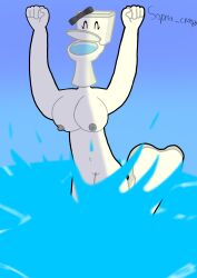 1girl 1girls adamation_inc. adamationz animationepic black_bow bow clitoris closed_eyes female female_only genderswap genderswap_(mtf) grey_nipples happy inanimate_insanity inanimate_insanity_(season_2) medium_breasts nude nude_female object_head object_show object_shows sea solo solo_female summer swimming toilet toilet_(ii) variant_set zsona_creepy(artist)