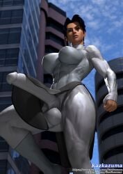 3d 3d_(artwork) anissa anissa_(invincible) big_breasts big_penis black_hair bodysuit daz3d daz_studio futanari huge_cock invincible invincible_(comics) invincible_(tv_series) invincible_vs kazkazuma muscular muscular_arms muscular_female muscular_futa muscular_thighs short_hair