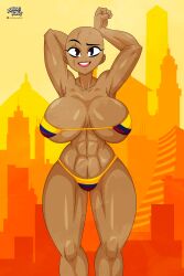 alvarikokearte bald bald_female big_breasts bikini breasts colombia colombia_(countryhumans) colombian_flag_bikini countryhumans countryhumans_girl countrypersons dark-skinned_female female female_only flag_bikini heterochromia national_personification original personification png solo solo_female tagme