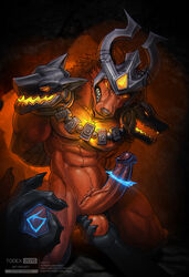 1boy abs arms_behind_back big_penis erection forced fully_retracted_foreskin holding_balls infernal_nasus kneeling league_of_legends looking_at_viewer magic male_only muscular muscular_male nasus navel pecs restrained riot_games serratus serratus_anterior solo_focus stiffy tagme todex v-line veiny_penis