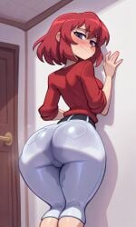 kushieda_minori toradora! minori_kushieda toradora big_breasts big_ass hips sweaty ai_generated ass sweaty_ass swamp_ass smelly_ass against_wall