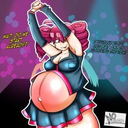 english_text enjoying_pregnancy kasane_teto kicking_(pregnancy) popstar pregnant pregnant_belly pregnant_female red_eyes red_eyes_female red_hair red_hair_female showing_belly stage stage_show super_belly text utau vocaloid