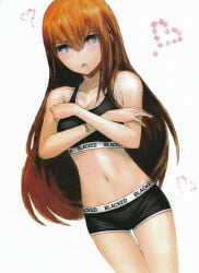 1girl 1girls ai ai_assisted bare_shoulders bikini bikini_bottom bikini_top black_clothing blacked blacked_clothing blush blushing breasts brown_hair cleavage day daytime edit edited eyebrows eyebrows_visible_through_hair eyes eyes_open female female_focus female_only hair hair_between_eyes high_quality light-skinned_female light_body light_skin long_hair looking_at_viewer makise_kurisu mouth navel open_eyes outdoors simple_background snowbunny solo standing steins;gate stomach swimsuit text white_background white_body white_skin heart-shaped_pupils