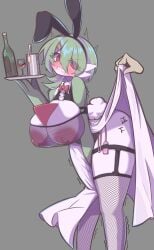 1girls 1other 2026 2d 2d_(artwork) alcohol alcohol_bottle big_breasts big_thighs blush boobs breasts bunny_ears bunny_tail clothed clothing color colored digital_media_(artwork) fake_animal_ears fake_tail female female_only game_freak gardevoir generation_3_pokemon green_body green_hair grey_background hair hand hi_res hyperpatato legs molestation nintendo nipples pokemon pokemon_(species) pokephilia red_eyes sex_toy simple_background solo thick_thighs thighs tits