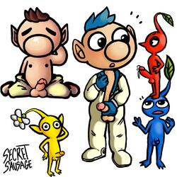 alien alph_(pikmin) balls blue_pikmin blush clothing cum erection humanoid_penis male male_only masturbation nintendo nipples olimar penis pikmin pikmin_(species) red_pikmin secret_sausage simple_background video_games yellow_pikmin