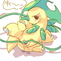 bayleef blush dayan female feral masturbation nintendo no_humans pokémon_(species) pokemon pokemon_(species) pussy pussy_juice red_eyes simple_background solo video_games vines white_background