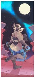 2019 absurd_res anthro ass clothing detailed_background fondestfriend guardians_of_the_galaxy hi_res humanoid_hands male male_only mammal marvel outside procyonid raccoon rocket_raccoon solo solo_male undressing