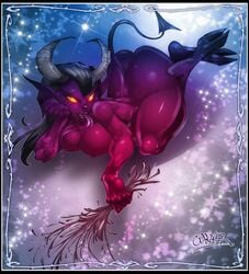 2017 anthro ass big_breasts breasts demon digital_media_(artwork) female hair hi_res horn humanoid krampus muscular muscular_female nipples nude rule_63 solo tongue wagner