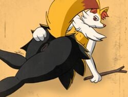 2019 anthro anus ass big_breasts braixen breasts canine female fur furromantic looking_at_viewer mammal nintendo nude pokémon_(species) pokemon pokemon_(species) presenting presenting_pussy pussy simple_background solo video_games yellow_fur