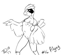 2017 anthro beak breasts feathers female furry isodoma monochrome navel nintendo no_humans pidgey pokémon_(species) pokemon pokemon_rgby pussy small_breasts solo standing video_games wings