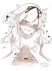 1boy 1girls blush breathing censored collarbone cowgirl_position cum cum_in_pussy drooling female gloves groping hair_flaps hair_ribbon half-closed_eyes hands_on_another's_chest head_tilt heart highres kantai_collection long_hair male_pov nude open_mouth pov ribbon saliva sekino_takehiro sex smile spoken_heart straddling straight sweat sweatdrop text yuudachi_(kantai_collection)