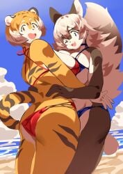 2girls big_breasts bikini breasts cleavage feline female furry huge_breasts mx99926 tagme tiger tiger_girl waai_fu_(arknights)